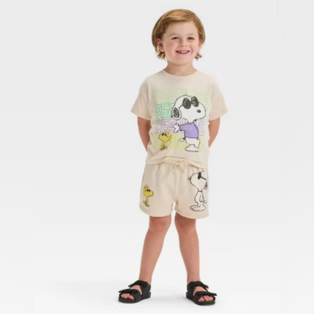Toddler Snoopy Top & Bottom Short Set- Beige